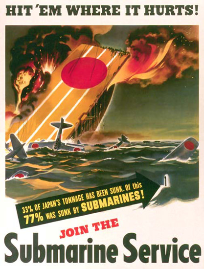 Hit Em Where It Hurts Join Submarine Service | Vintage War Propaganda Posters 1891-1970