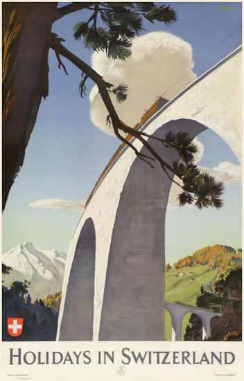 Holidays In Switzerland Viaduct Swiss Alps SVZ 1942 | Vintage Travel Posters 1891-1970