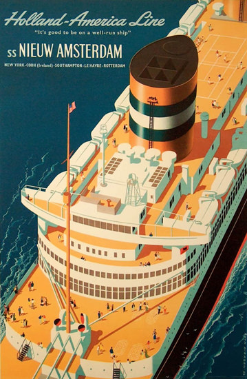 Holland-America Line SS Nieuw Amsterdam 1954 | Vintage Travel Posters 1891-1970