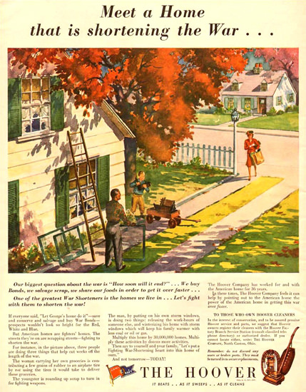 Hoover A Home Is Shortening The War 1943 | Vintage Ad and Cover Art 1891-1970