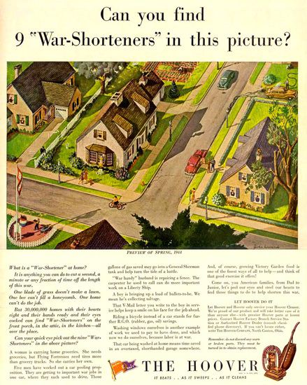 Hoover Find 9 War-Shorteners In Picture 1944 | Vintage Ad and Cover Art 1891-1970