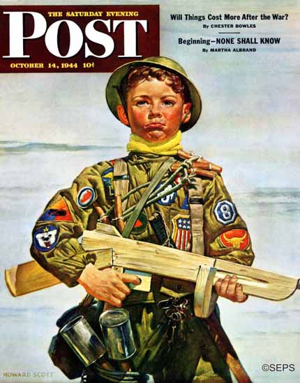 Howard Scott Saturday Evening Post Commando Kid 1944_10_14 | The Saturday Evening Post Graphic Art Covers 1931-1969