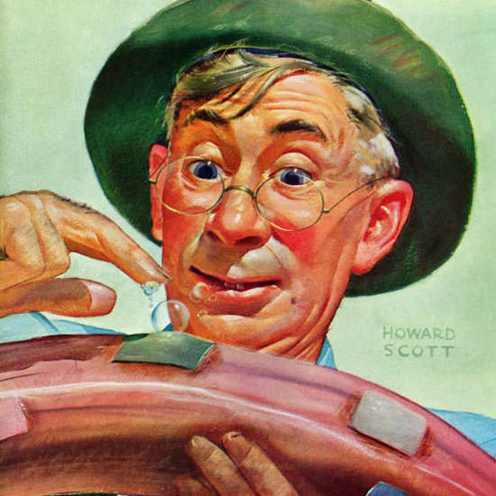 Howard Scott Saturday Evening Post Patching 1942_12_05 Copyright crop | Best of 1940s Ad and Cover Art