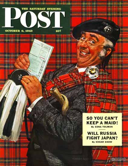 Howard Scott Saturday Evening Post Scotsman Savings Bonds 1943_10_09 | The Saturday Evening Post Graphic Art Covers 1931-1969