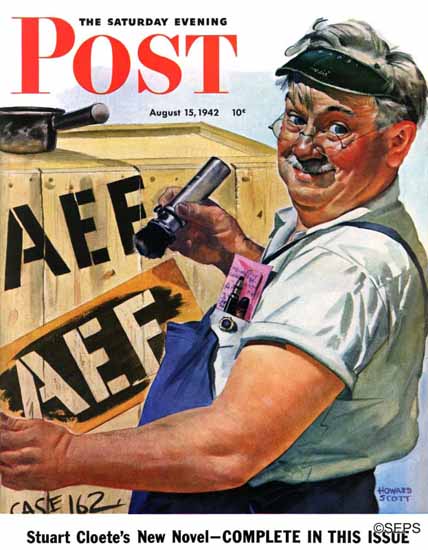 Howard Scott Saturday Evening Post Supplies Overseas 1942_08_15 | The Saturday Evening Post Graphic Art Covers 1931-1969