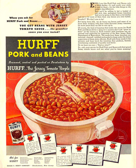 Hurff Pork And Beans 1937 | Vintage Ad and Cover Art 1891-1970