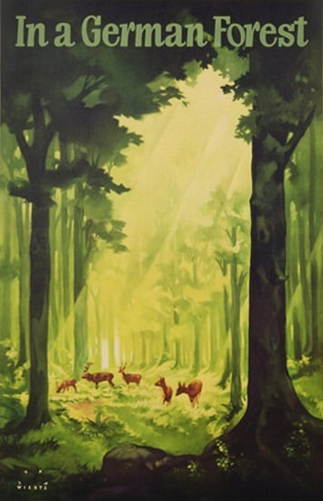 In A German Forest Deer Germany Tourism 1935 | Vintage Travel Posters 1891-1970