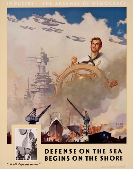 Industry The Arsenal Of Democracy On Shore | Vintage War Propaganda Posters 1891-1970