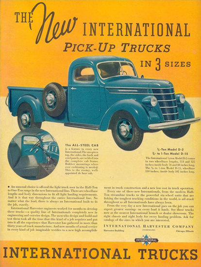 International Trucks Pick-Up Trucks 3-Sizes 1937 | Vintage Cars 1891-1970