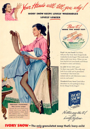 Ivory Snow Lovely Nylons Granulated Soap 1948 | Sex Appeal Vintage Ads and Covers 1891-1970