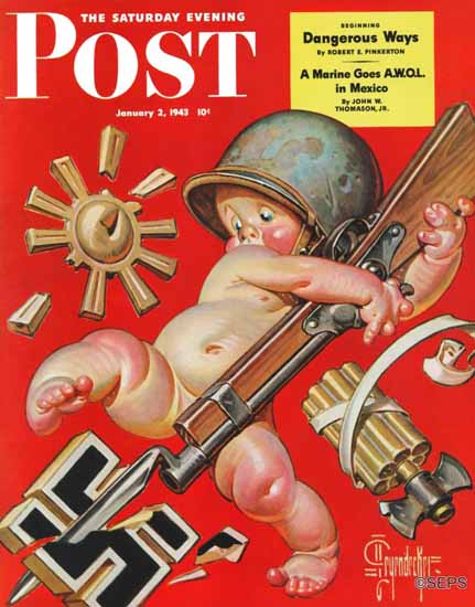 JC Leyendecker Saturday Evening Post Baby New Year at War 1943_01_02 | The Saturday Evening Post Graphic Art Covers 1931-1969