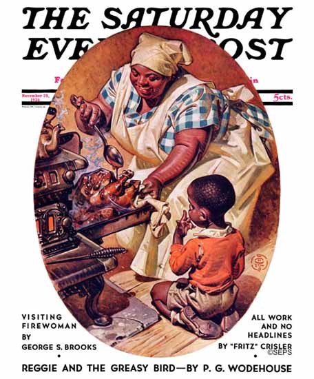 JC Leyendecker Saturday Evening Post Basting the Turkey 1936_11_28 | The Saturday Evening Post Graphic Art Covers 1931-1969