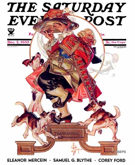 JC Leyendecker Saturday Evening Post Begging for Turkey 1933_12_02 | The Saturday Evening Post Graphic Art Covers 1931-1969