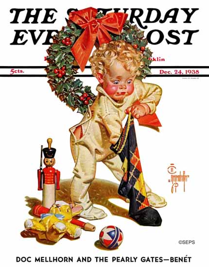 JC Leyendecker Saturday Evening Post Christmas Stocking Joy 1938_12_24 | The Saturday Evening Post Graphic Art Covers 1931-1969