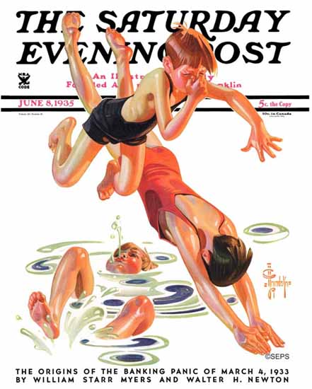 JC Leyendecker Saturday Evening Post Diving In 1935_06_08 | The Saturday Evening Post Graphic Art Covers 1931-1969