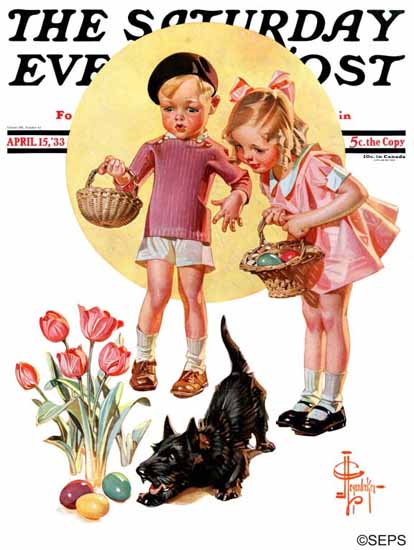 JC Leyendecker Saturday Evening Post Easter Egg Hunt 1933_04_15 | The Saturday Evening Post Graphic Art Covers 1931-1969