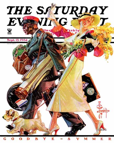 JC Leyendecker Saturday Evening Post End of Vacation 1934_09_15 | The Saturday Evening Post Graphic Art Covers 1931-1969