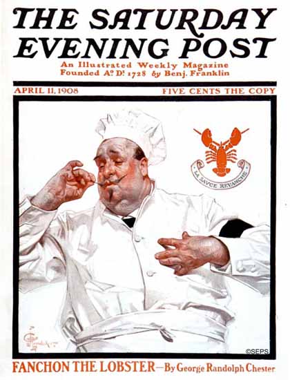 JC Leyendecker Saturday Evening Post Fanchon the Lobster 1908_04_11 | The Saturday Evening Post Graphic Art Covers 1892-1930