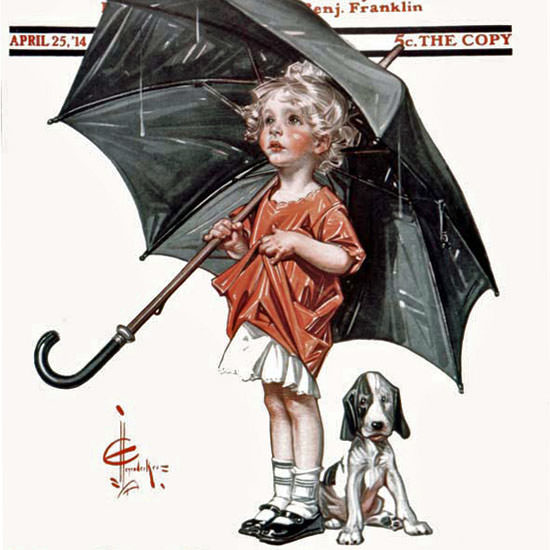 JC Leyendecker Saturday Evening Post In Rain 1914_04_25 Copyright crop | Best of 1891-1919 Ad and Cover Art