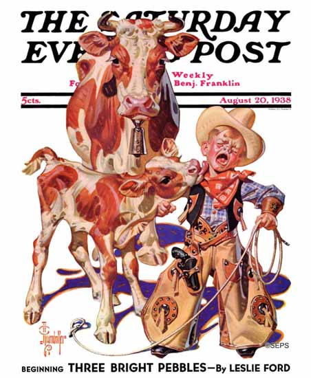 JC Leyendecker Saturday Evening Post Licking Little Cowboy 1938_08_20 | The Saturday Evening Post Graphic Art Covers 1931-1969