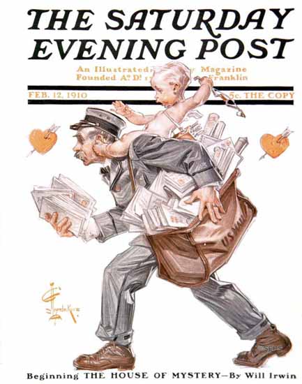 JC Leyendecker Saturday Evening Post Man and Cupid 1910_02_12 | The Saturday Evening Post Graphic Art Covers 1892-1930