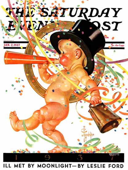 JC Leyendecker Saturday Evening Post New Year Celebrates 1937_01_02 | The Saturday Evening Post Graphic Art Covers 1931-1969