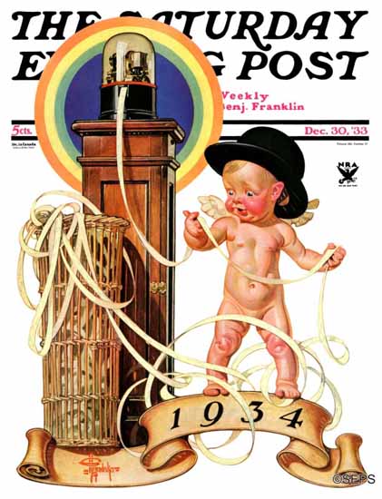 JC Leyendecker Saturday Evening Post New Year Tickertape 1933_12_30 | The Saturday Evening Post Graphic Art Covers 1931-1969