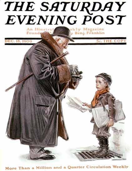 JC Leyendecker Saturday Evening Post Paper Boy 1909_12_18 | The Saturday Evening Post Graphic Art Covers 1892-1930