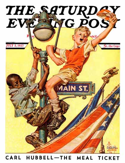 JC Leyendecker Saturday Evening Post Parade View Lamp Post 1937_07_03 | The Saturday Evening Post Graphic Art Covers 1931-1969