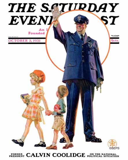 JC Leyendecker Saturday Evening Post Policeman Children 1931_10_03 | The Saturday Evening Post Graphic Art Covers 1931-1969