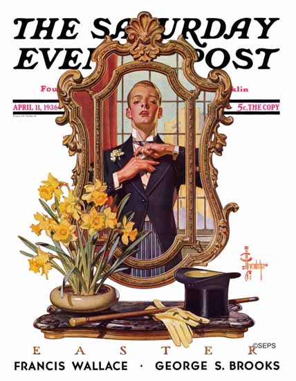 JC Leyendecker Saturday Evening Post Primping in Mirror 1936_04_11 | The Saturday Evening Post Graphic Art Covers 1931-1969