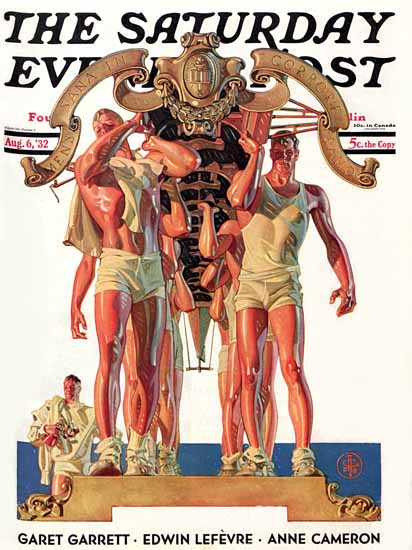 JC Leyendecker Saturday Evening Post Rowing Team 1932_08_06 | The Saturday Evening Post Graphic Art Covers 1931-1969