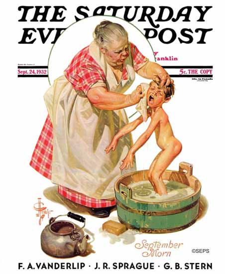 JC Leyendecker Saturday Evening Post Saturday Night Bath 1932_09_24 | The Saturday Evening Post Graphic Art Covers 1931-1969