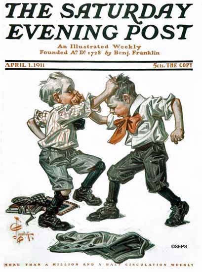 JC Leyendecker Saturday Evening Post The Brawl 1911_04_01 | The Saturday Evening Post Graphic Art Covers 1892-1930