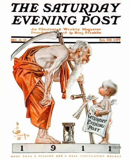 JC Leyendecker Saturday Evening Post The Encounter 1910_12_31 | The Saturday Evening Post Graphic Art Covers 1892-1930