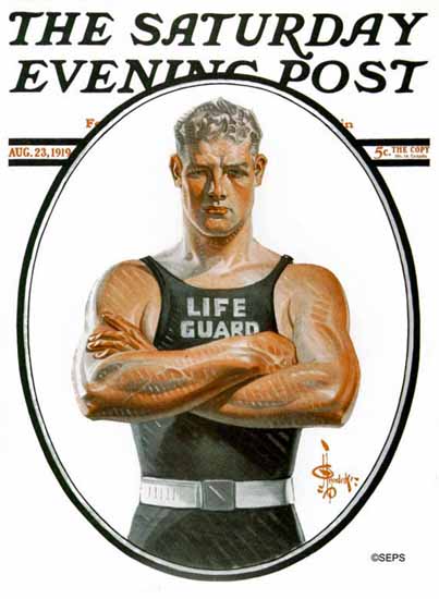 JC Leyendecker Saturday Evening Post The Life Guard 1919_08_23 | The Saturday Evening Post Graphic Art Covers 1892-1930