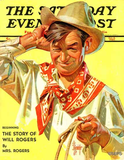 JC Leyendecker Saturday Evening Post Will Rogers 1940_10_05 | The Saturday Evening Post Graphic Art Covers 1931-1969