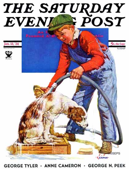 JF Kernan Saturday Evening Post Dog Bath 1934_01_13 | The Saturday Evening Post Graphic Art Covers 1931-1969