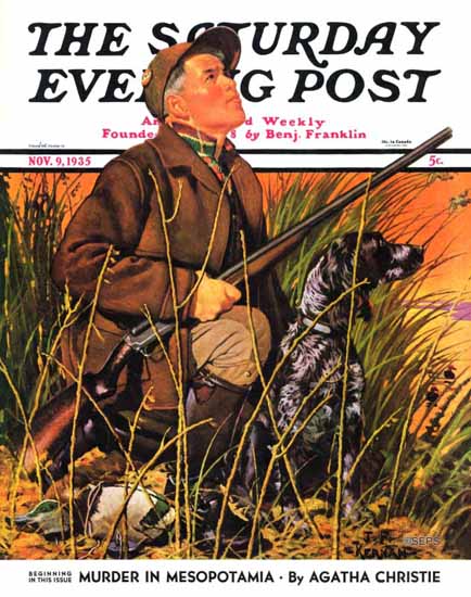 JF Kernan Saturday Evening Post Hunter and Dog in Field 1935_11_09 | The Saturday Evening Post Graphic Art Covers 1931-1969