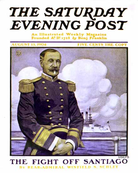 JJ Gould Saturday Evening Post The Fight off Santiago 1904_08_13 | The Saturday Evening Post Graphic Art Covers 1892-1930