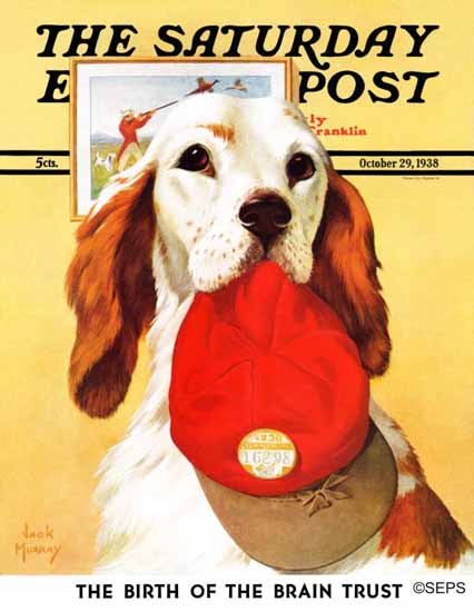 Jack Murray Saturday Evening Post Hunting Dog and Cap 1938_10_29 | The Saturday Evening Post Graphic Art Covers 1931-1969