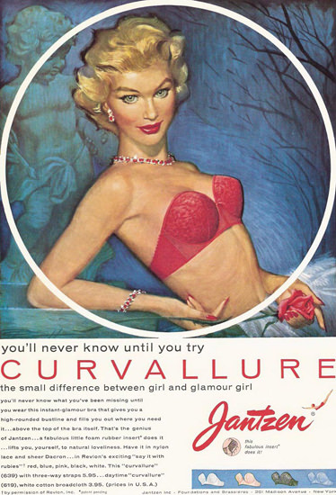 Jantzen Curvallure Lingerie Girl Pink Pete Hawley | Sex Appeal Vintage Ads and Covers 1891-1970