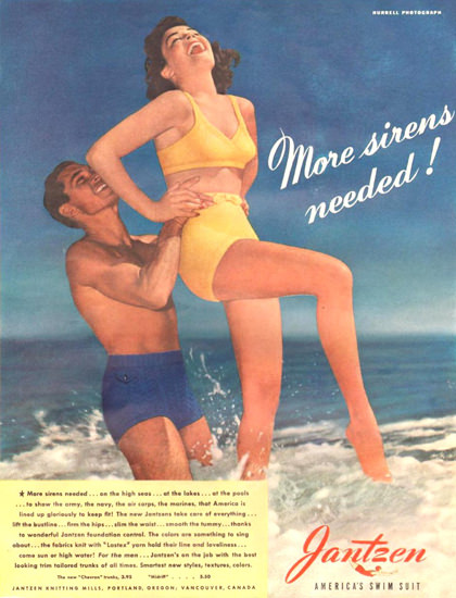 Jantzen More Sirenes Needed Swim Suit 1942 | Sex Appeal Vintage Ads and Covers 1891-1970