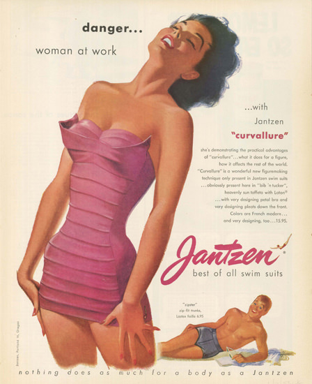 Jantzen Swim Suits Curvallure Danger 1953 | Sex Appeal Vintage Ads and Covers 1891-1970