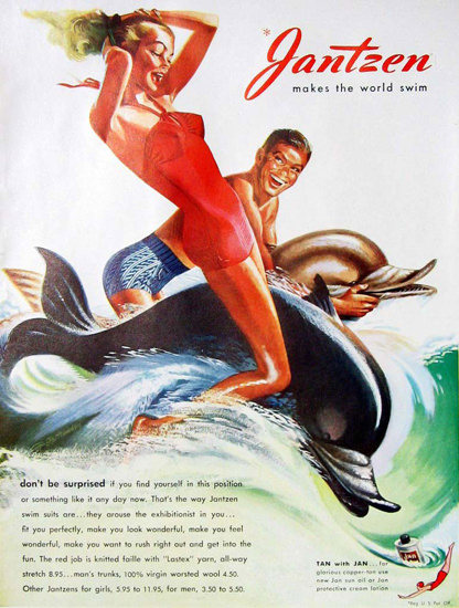 Jantzen Swim Suits Dolphin Tan With Jan | Sex Appeal Vintage Ads and Covers 1891-1970