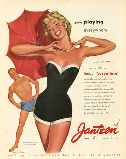 Jantzen Swim Suits Now Playing Everywhere | Sex Appeal Vintage Ads and Covers 1891-1970