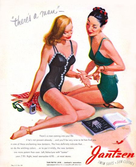 Jantzen Swim Suits Theres A Man 1946 Portland | Sex Appeal Vintage Ads and Covers 1891-1970