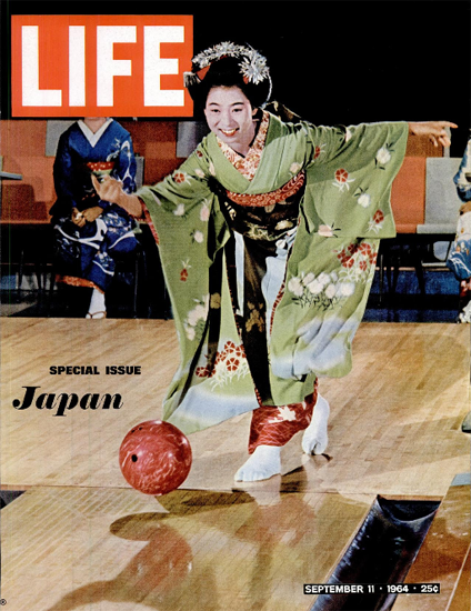 Japan Geisha playing Bowling 11 Sep 1964 Copyright Life Magazine | Life Magazine Color Photo Covers 1937-1970