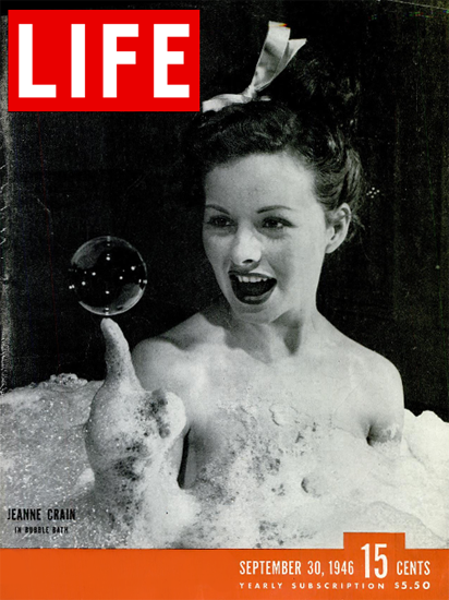 Jeanne Crain in Bubble Bath 30 Sep 1946 Copyright Life Magazine | Life Magazine BW Photo Covers 1936-1970