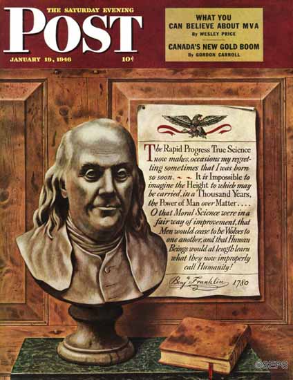 John Atherton Saturday Evening Post Benjamin Franklin Quote 1946_01_19 | The Saturday Evening Post Graphic Art Covers 1931-1969